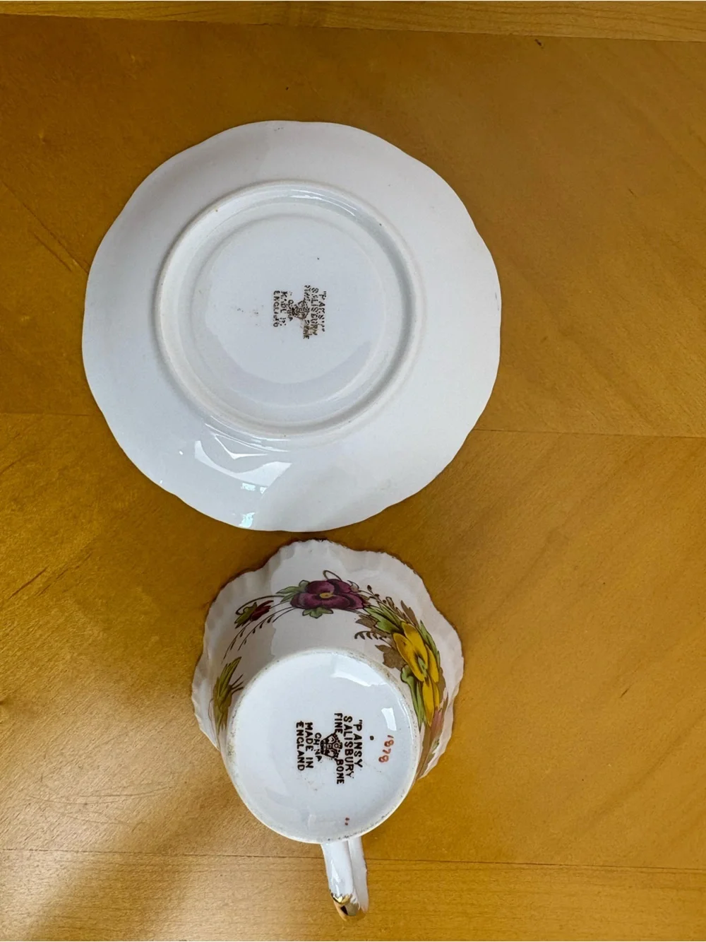 Vintage Sailsbury Fine Bone China Teacup and Saucer Set in the “Pansy” Pattern